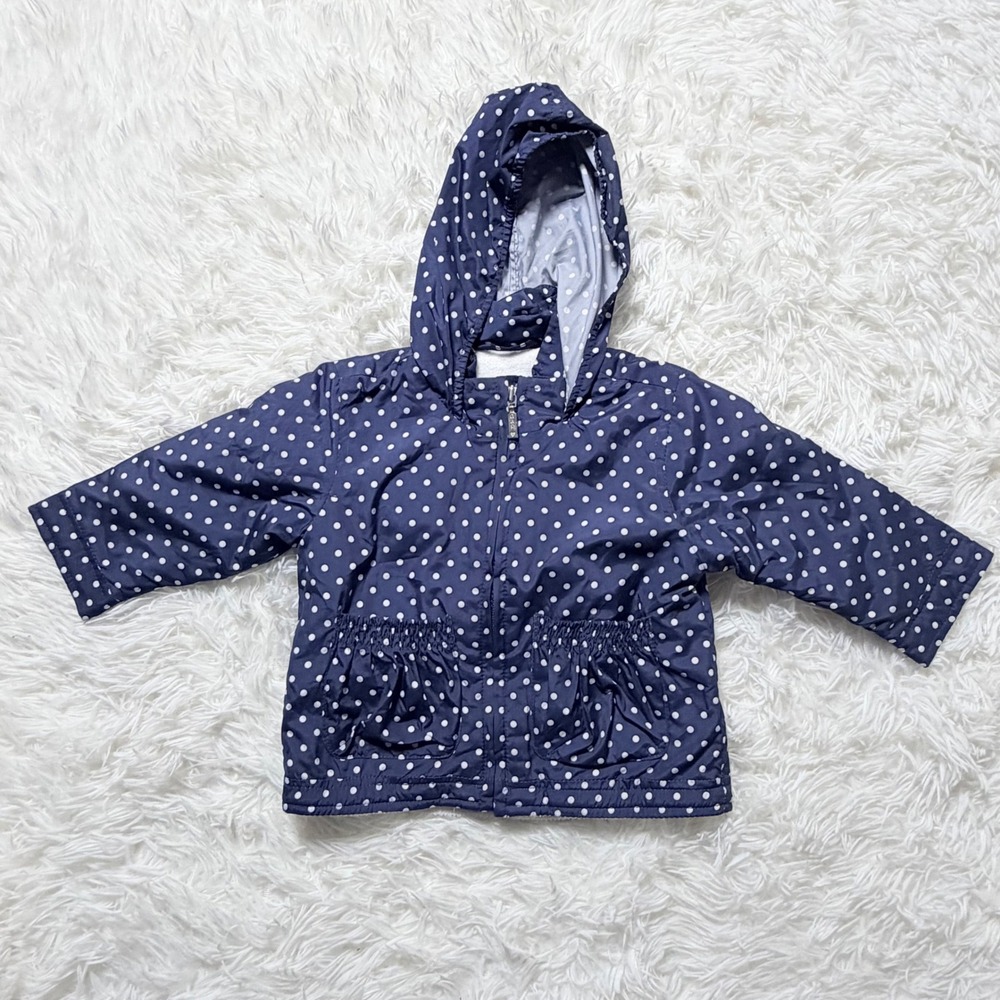 Baby Gap Blue Polka Dot Hooded Windbreaker Fleece Lined Jacket 12-18 Months